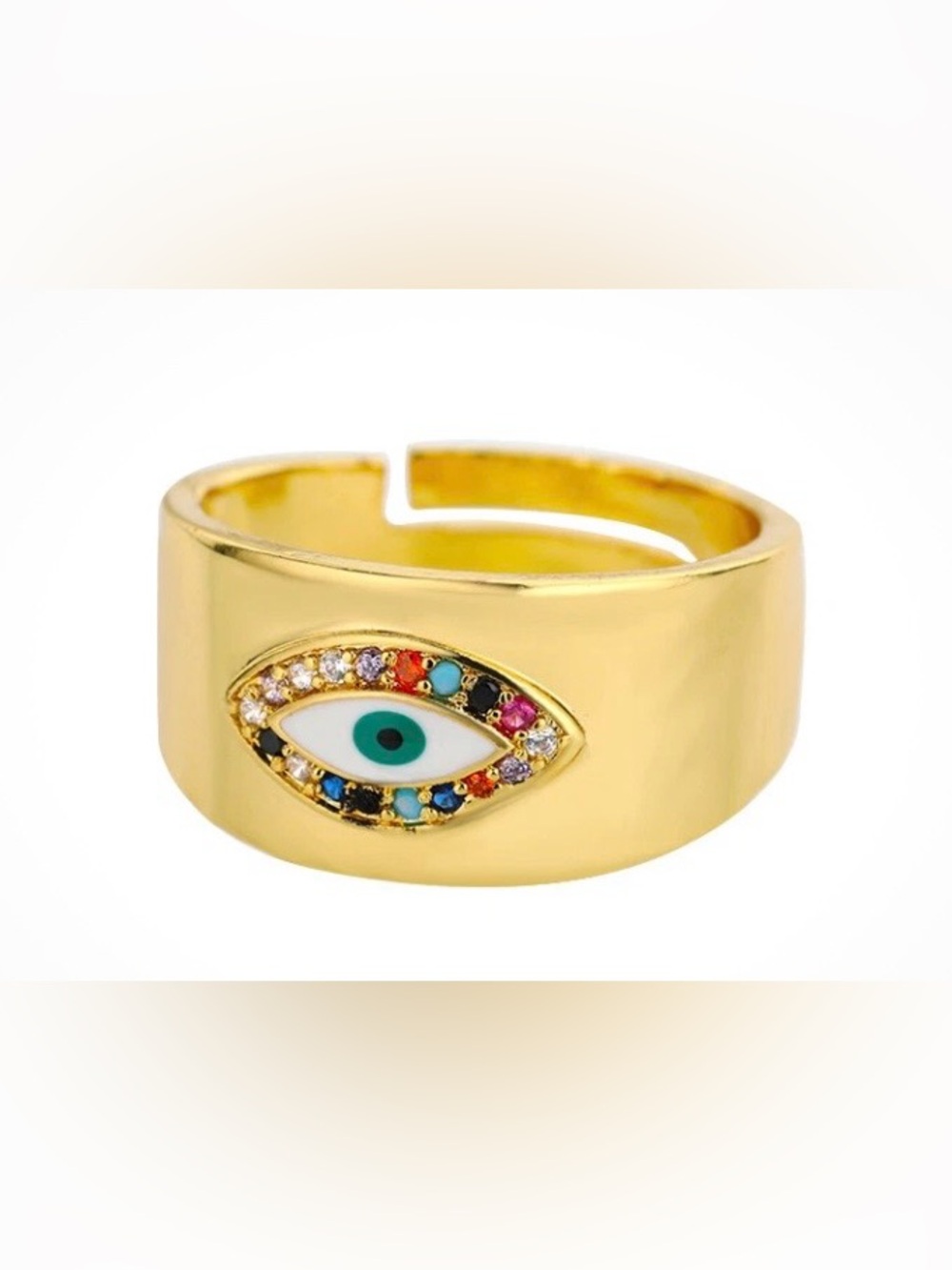 Gold Evil Eye Multicolor Gemstone Adjustable Ring - Women Jewelry